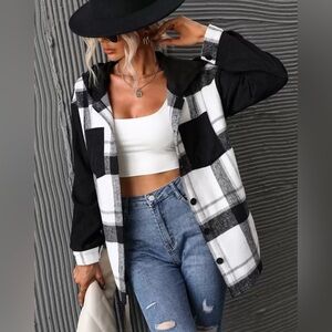 Black and White Plaid Shirt Jacket